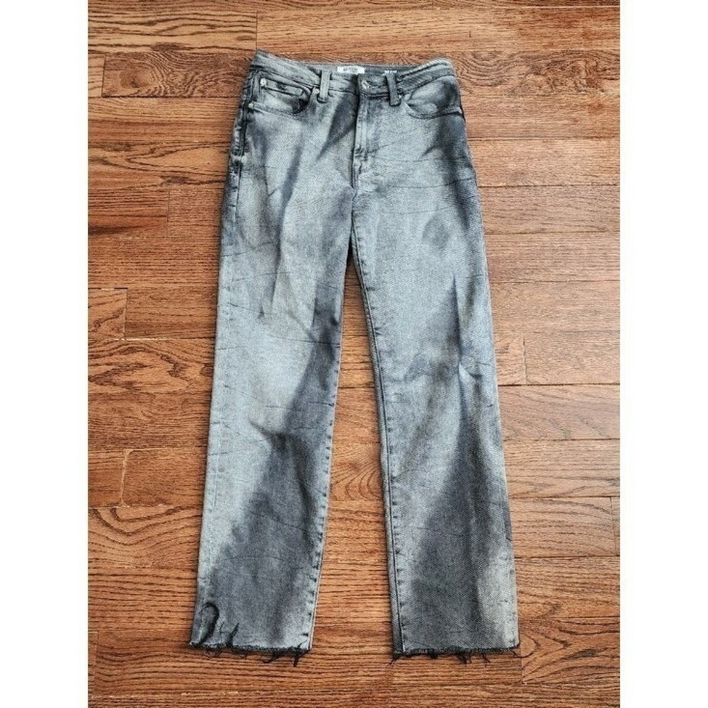 Kensie Jeans The Allie Women 4/27 Grey Acid Wash High Rise Slim Straight Raw Hem